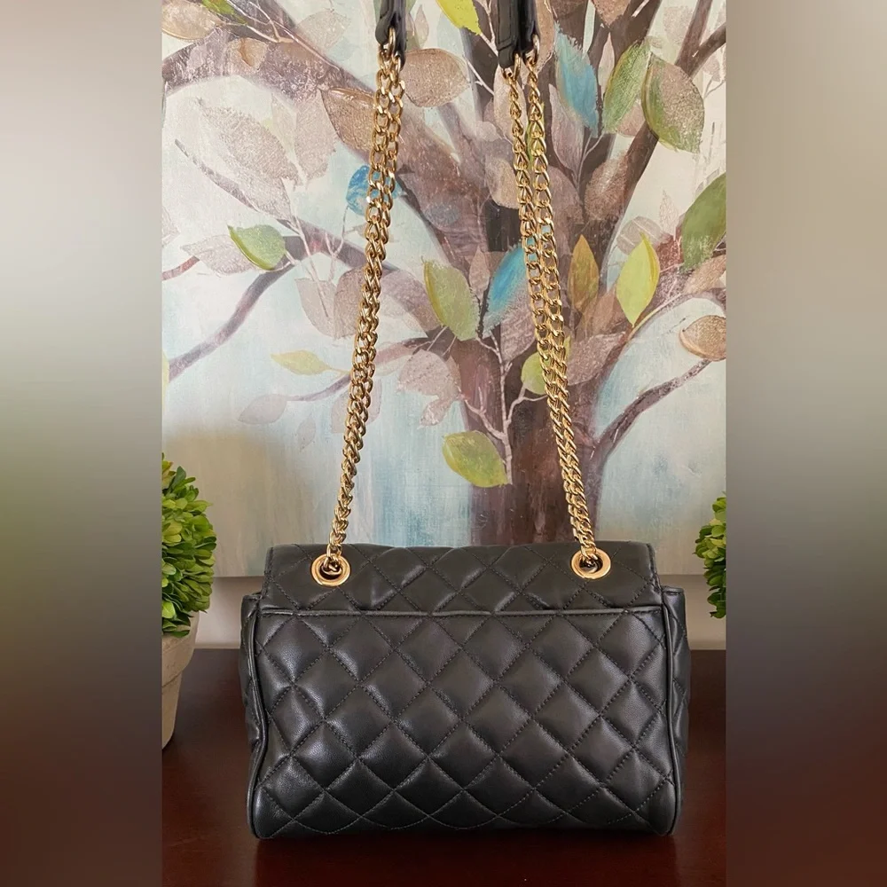 MICHAEL KORS HANNAH QUILTED🖤BLACK🖤LEATHER GOLD CHAIN SHOULDER/CROSSBODY🌟EUC🌟 - Picture 7 of 17